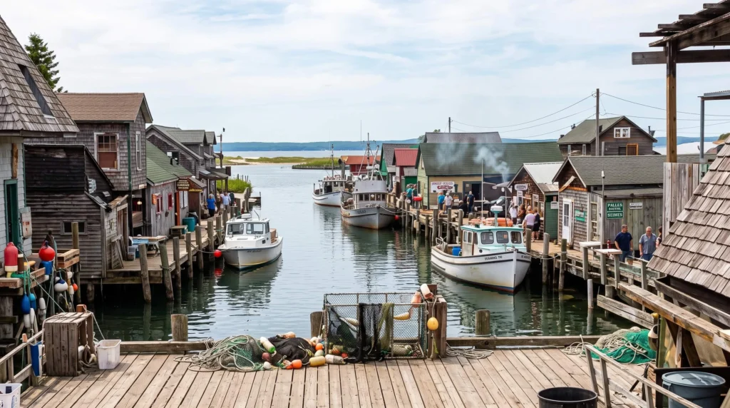 Things to Do in Traverse City, Michigan 5 Historic wooden fishing shanties on a river dock in Fishtown, Leland