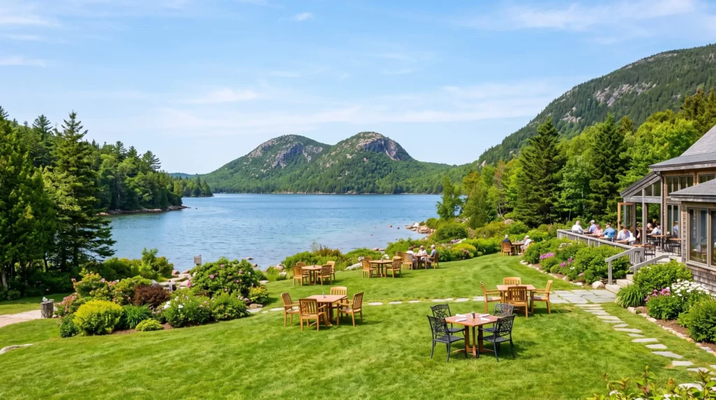 Things to Do in Bar Harbor, Maine 8 Jordan Pond House lawn sloping down to the pond