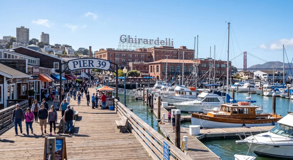 Things to Do in San Francisco, California 11 Pier 39 waterfront with boats and visitors at Fisherman's Wharf