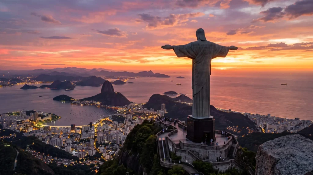 Things to Do in Rio de Janeiro, Brazil 14 Christ the Redeemer statue overlooking Rio de Janeiro at sunset