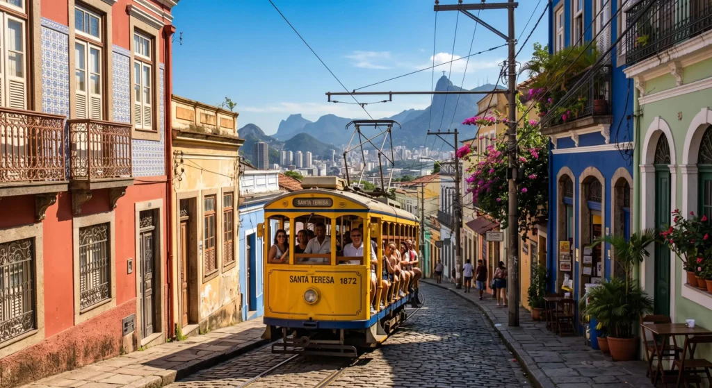 Things to Do in Rio de Janeiro, Brazil 6 Yellow tram on a hillside street in Santa Teresa