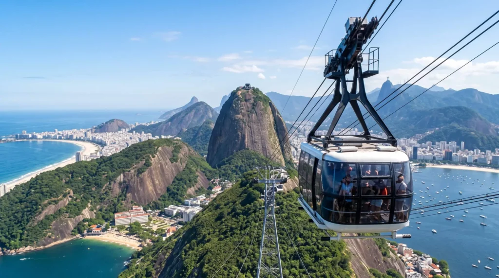 Things to Do in Rio de Janeiro, Brazil 3 Cable car ascending Sugarloaf Mountain with the harbor below