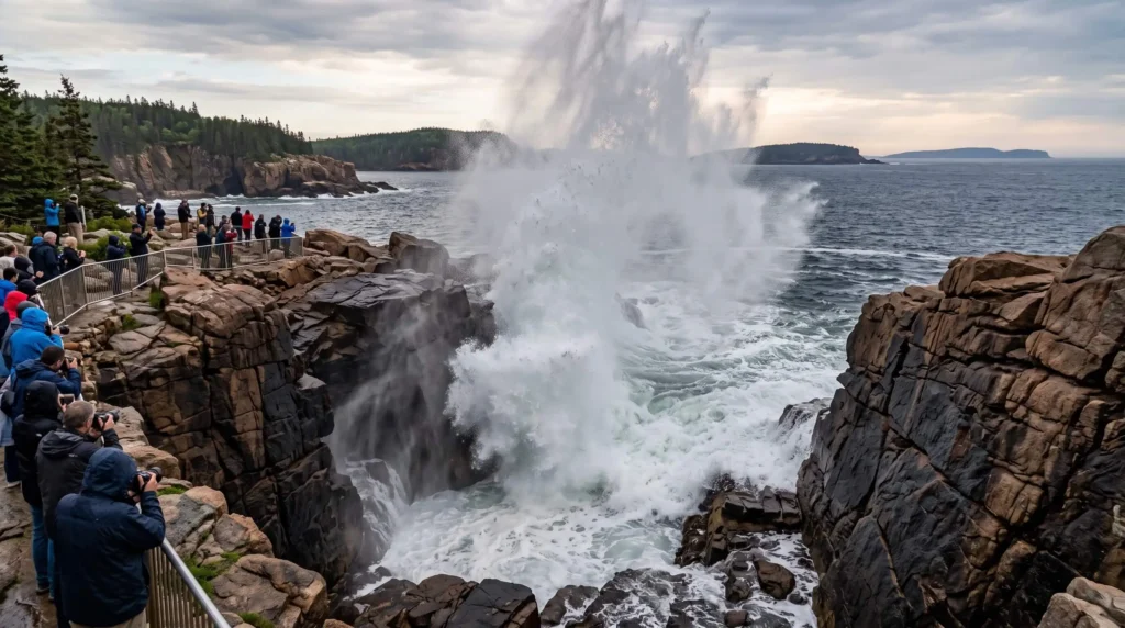 Things to Do in Bar Harbor, Maine 4 Ocean waves crashing into the rocky inlet at Thunder Hole