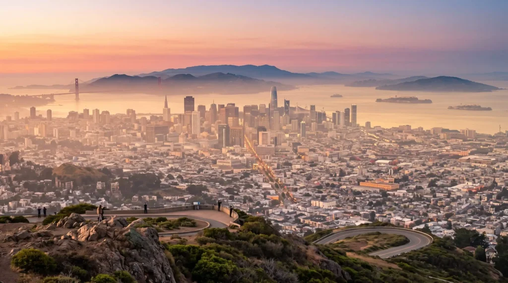 Things to Do in San Francisco, California 4 Panoramic view of San Francisco from Twin Peaks at sunset