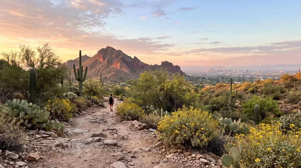 Best Things to Do in Arizona From Canyons to Red Rocks and Saguaro Country 7 Desert trail with saguaro cacti near Phoenix and Scottsdale
