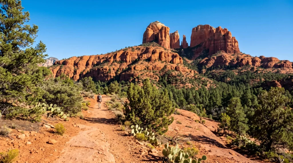 Best Things to Do in Arizona From Canyons to Red Rocks and Saguaro Country 3 Red rock formations in Sedona with a hiking trail
