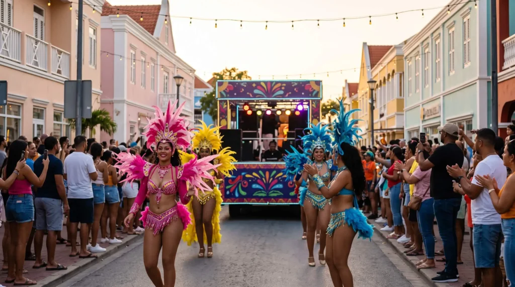 Best Time to Travel to Aruba Month by Month for Weather, Crowds and Prices 6 Carnival parade with colorful costumes in Oranjestad Aruba