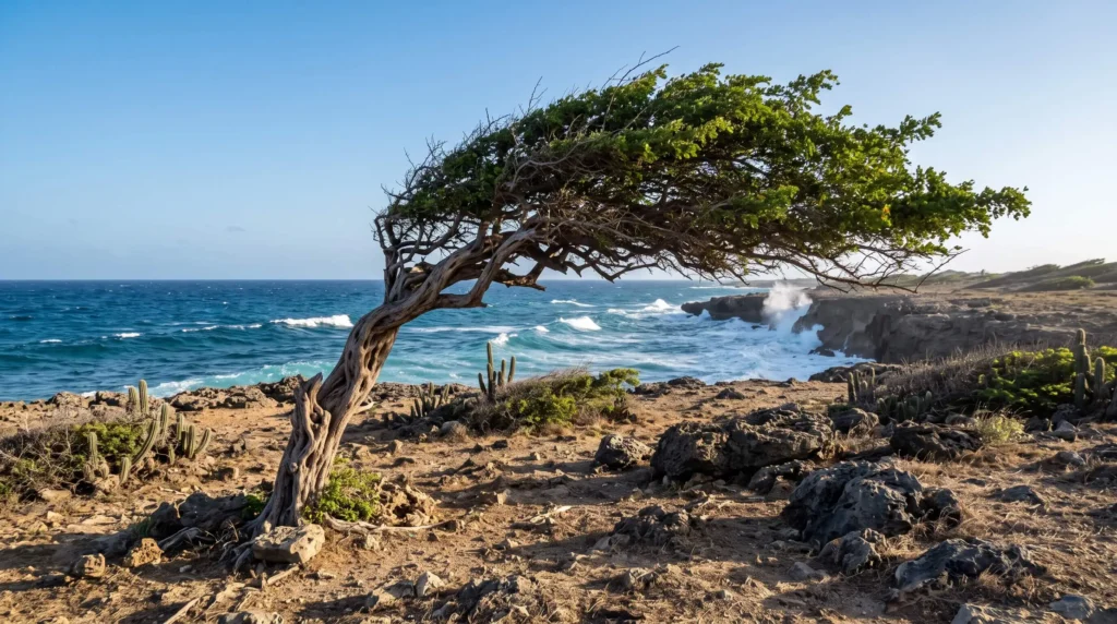 Best Time to Travel to Aruba Month by Month for Weather, Crowds and Prices 7 Wind bent divi-divi tree on the Aruba coast