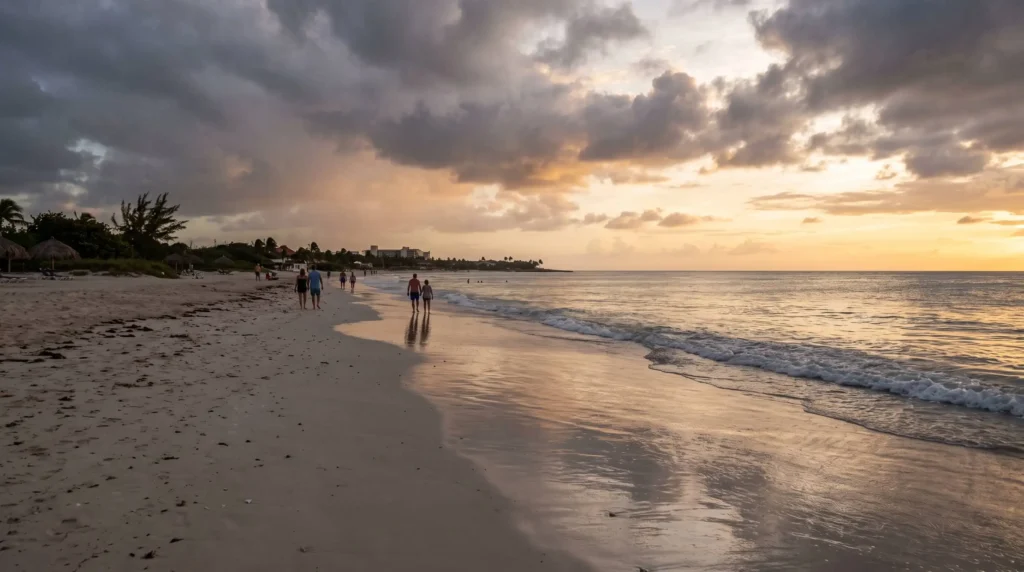 Best Time to Travel to Aruba Month by Month for Weather, Crowds and Prices 5 Aruba beach at sunset after a short rain shower