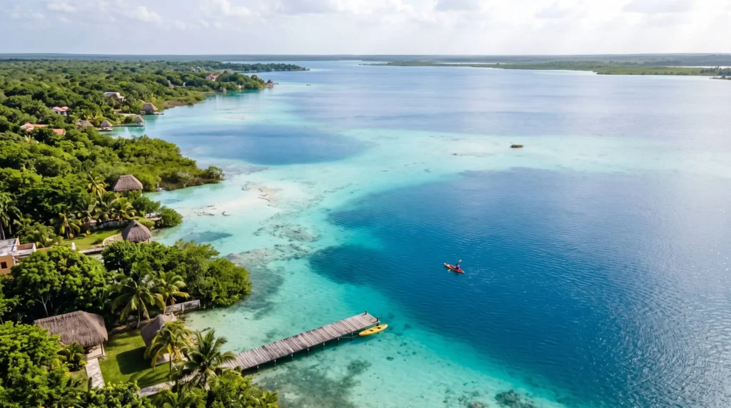 Things to Do in Costa Maya, Mexico Around the Cruise Port, Reef and Ruins 6 Bacalar Lagoon showing several shades of blue water over a white limestone bottom