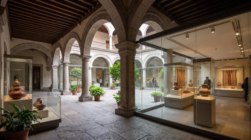 Things to Do in Santiago, Chile Across Hills, Museums and Wine Country 4 Courtyard of the Chilean Museum of Pre-Columbian Art in Santiago with ancient ceramics in display cases