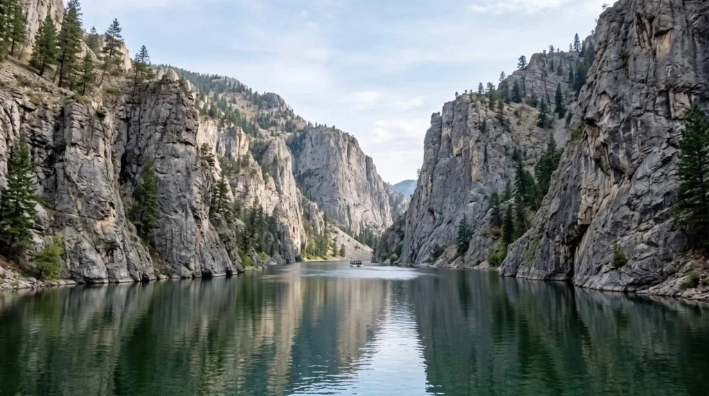 Things to Do in Helena, MT Through Gold Rush History and Mountain Trails 6 Limestone cliffs and calm water in the Missouri River canyon at Gates of the Mountains