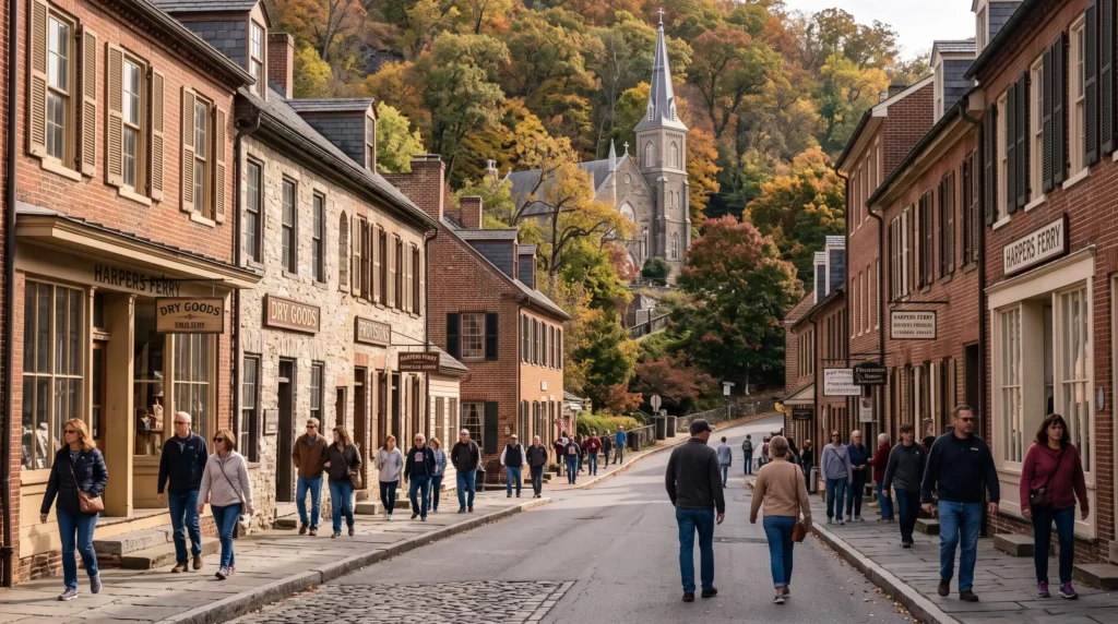 Things to Do in Harpers Ferry for History, Heights and a River Town Day 3 Historic Lower Town street in Harpers Ferry