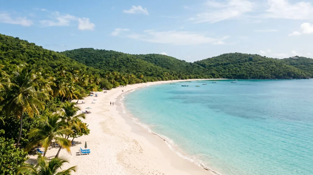 Things to Do in St Thomas Virgin Islands From Beaches to Forts and Ferries 2 Long white sand beach at Magens Bay on St. Thomas with green hills and calm turquoise water