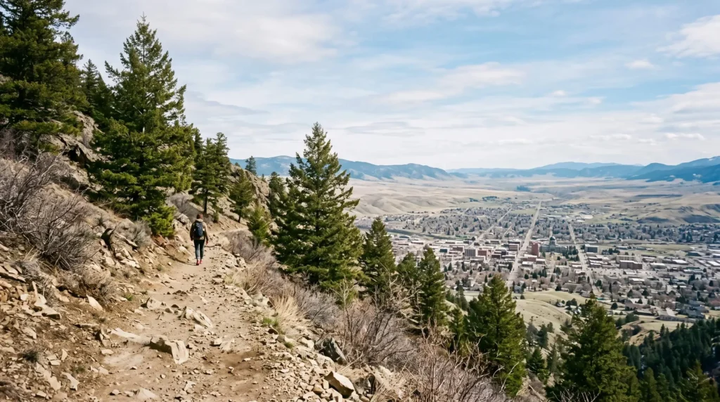 Things to Do in Helena, MT Through Gold Rush History and Mountain Trails 5 Hiker on a trail in Mount Helena City Park above the city and valley
