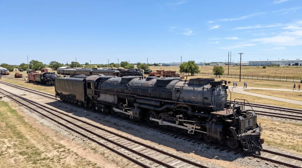 Things to Do in Frisco, TX for Sports, Museums and Parks 6 Black steam locomotive on display at the Museum of the American Railroad in Frisco