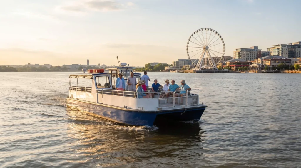 Things to Do at National Harbor With a Wheel, Waterfront and Free Evenings 6 Water taxi on the Potomac near National Harbor