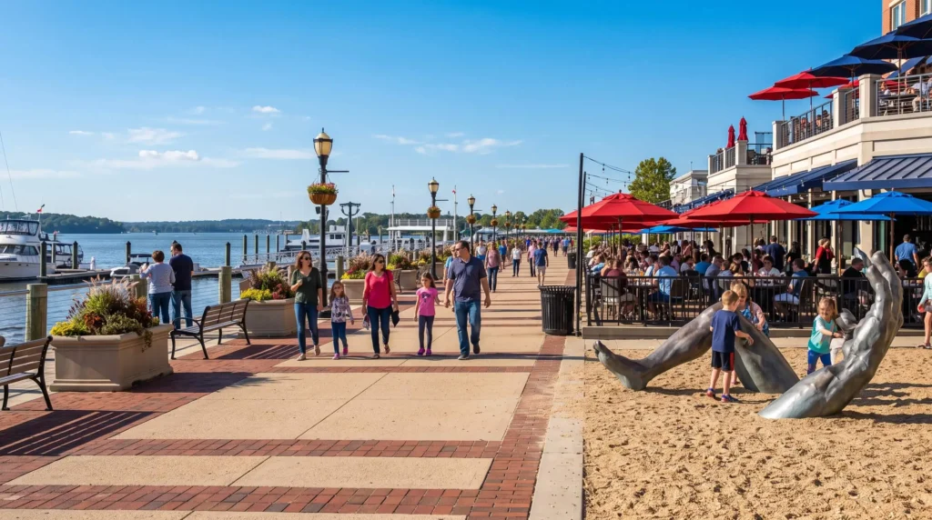Things to Do at National Harbor With a Wheel, Waterfront and Free Evenings 3 Waterfront promenade at National Harbor