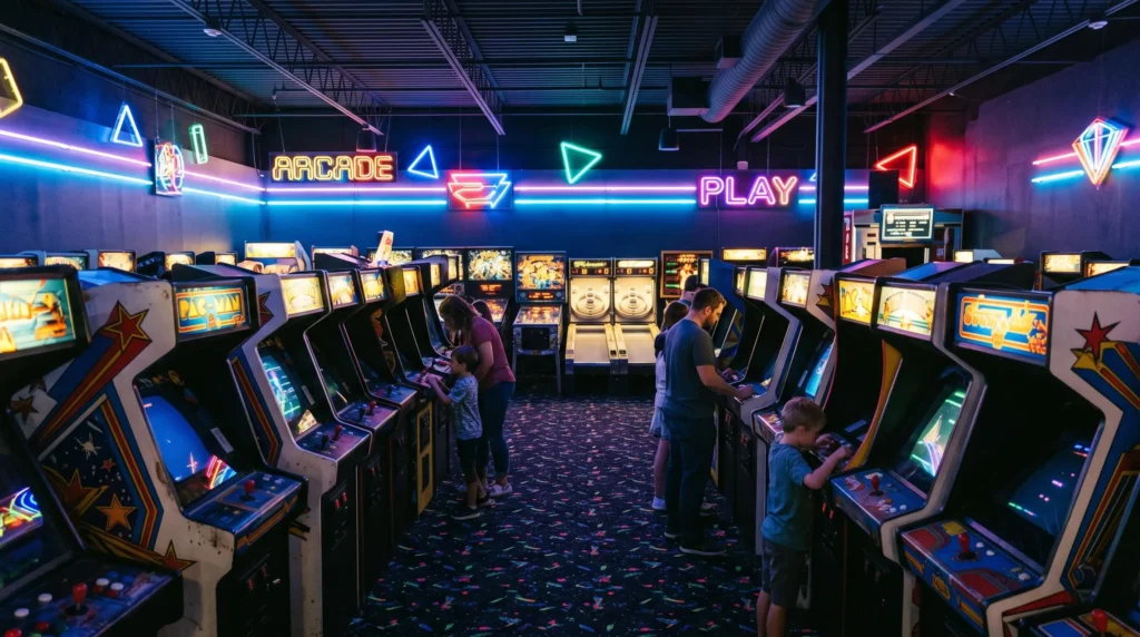 Things to Do in Frisco, TX for Sports, Museums and Parks 5 Rows of retro arcade machines at the National Videogame Museum in Frisco