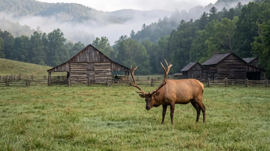 Great Smoky Mountains National Park Things to Do and a Plan That Beats the Traffic 6 Bull elk near farm buildings on the North Carolina side of the Smokies