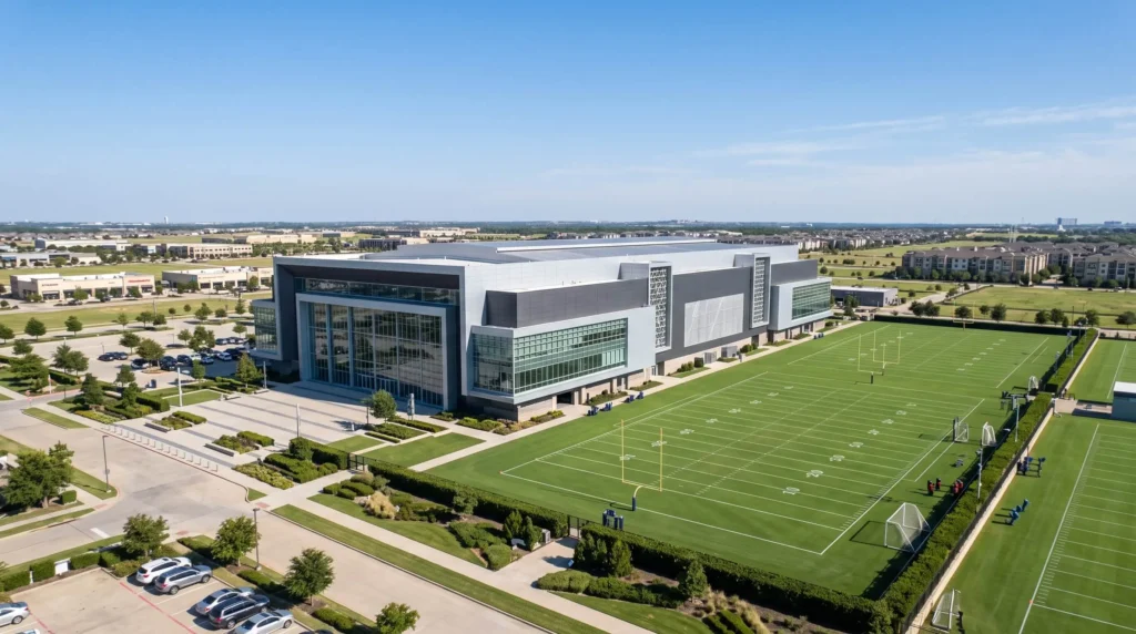 Things to Do in Frisco, TX for Sports, Museums and Parks 2 The Star in Frisco, the Dallas Cowboys headquarters and practice facility with green practice fields
