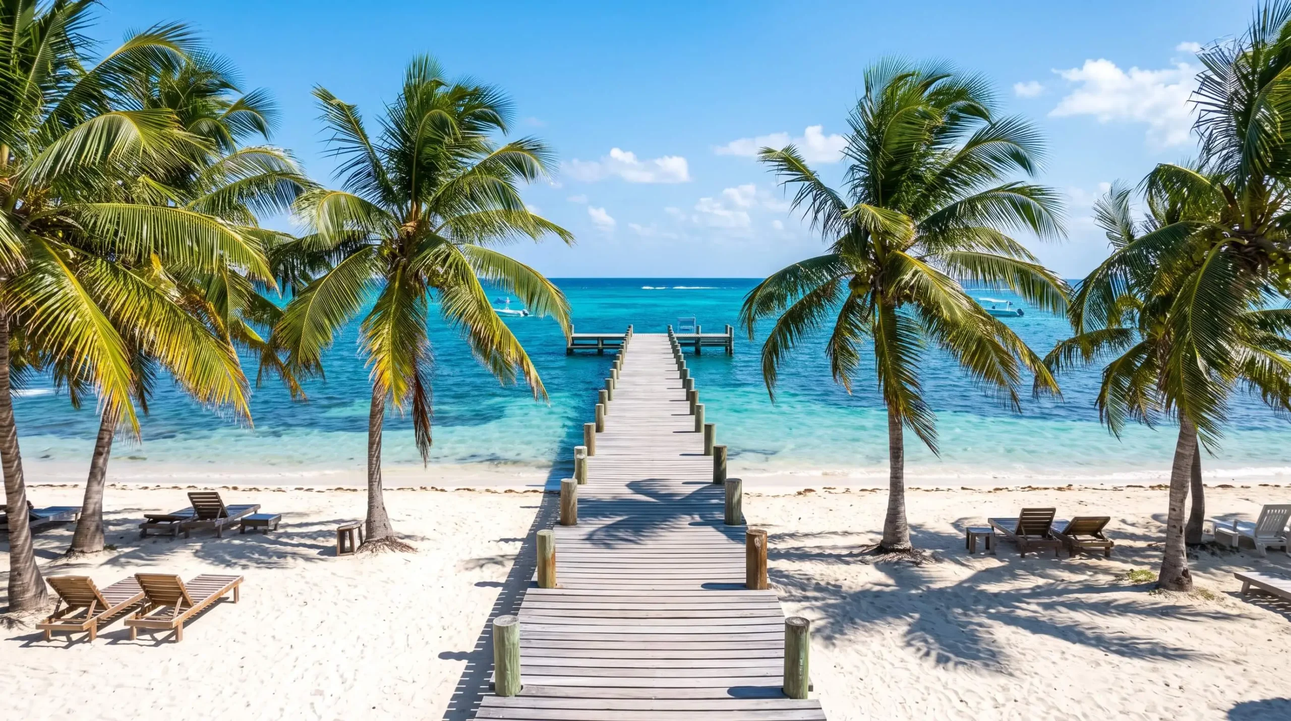 Turquoise Caribbean water and a wooden dock at San Pedro on Ambergris Caye, Belize