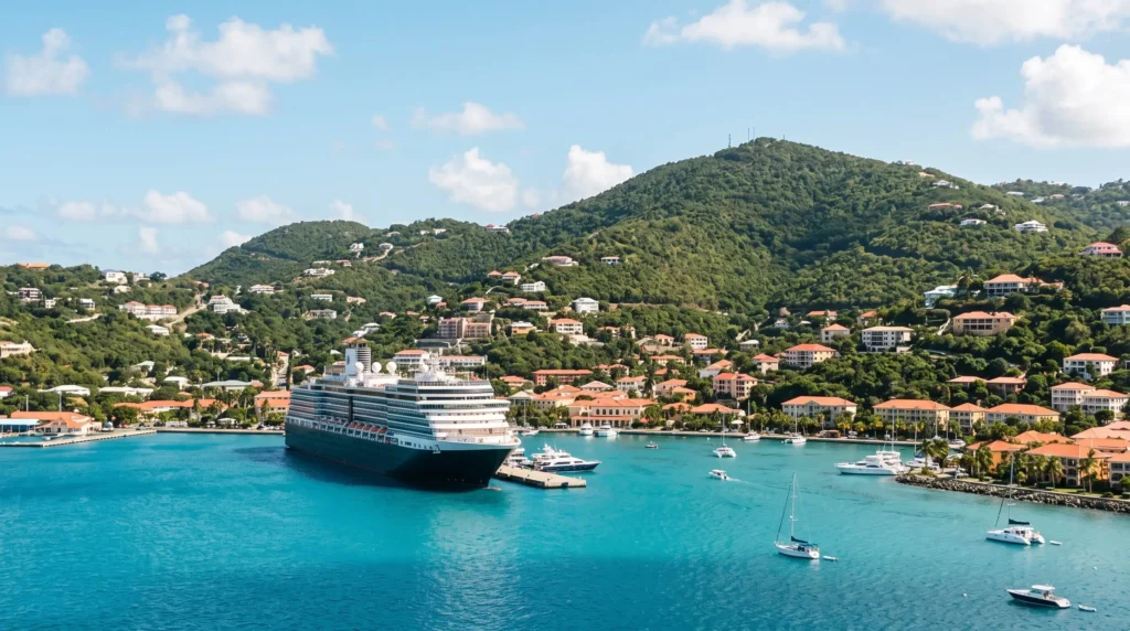 Things to Do in St Thomas Virgin Islands From Beaches to Forts and Ferries 8 Charlotte Amalie harbor on St. Thomas with a cruise ship, turquoise water and red-roofed hillside buildings